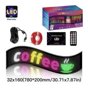 LED Matrix Panel (200x780mm) Pantalla LED Flexible para Auto con App Bluetooth | Display RGB Programable para Parabrisas | Publicidad LED Animada de Alta Brillo